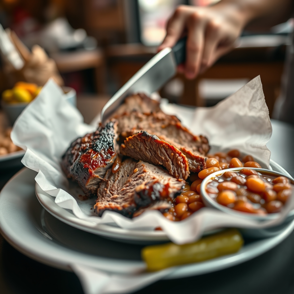 Brisket plate at a Houston BBQ joint