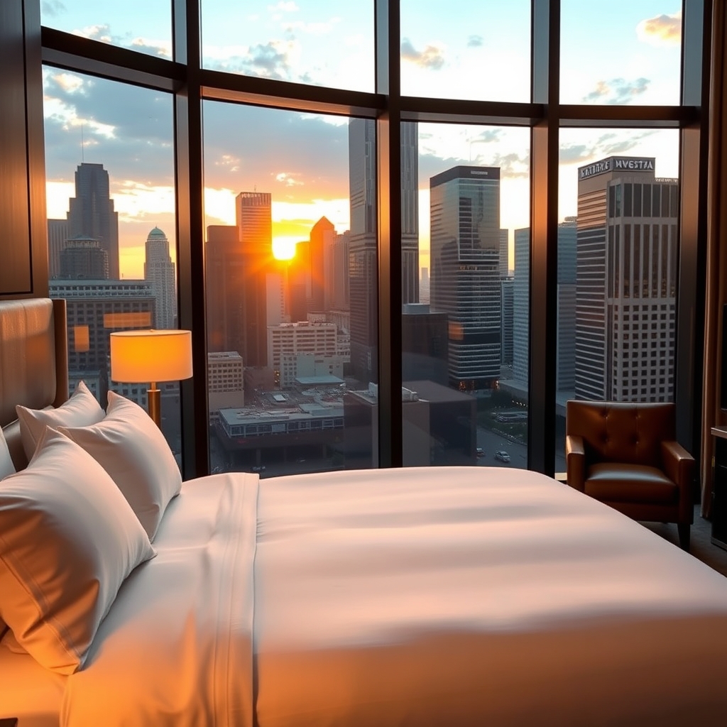Houston hotel suite with skyline view